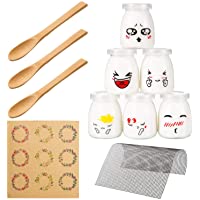 Yangbaga Vasos para Yogurtera- 6 Vasos de Repuesto Tarros Cristal Pequeños con Tapa Plastico para Preparar Yogures…